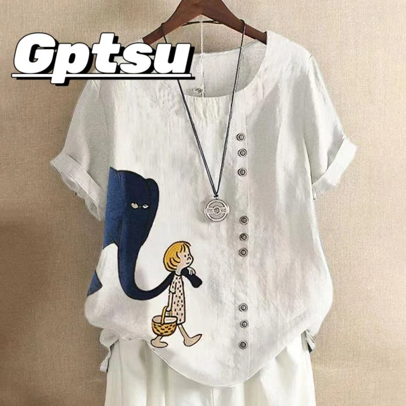 GPTSu加大码女装短袖T恤女夏季薄款小衫时尚上衣宽松妈妈夏装欧货