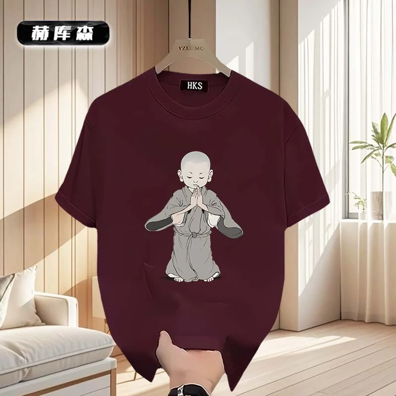 赫库森潮牌设计感纯棉圆领短袖T恤夏季新款韩版印花宽松休闲百搭