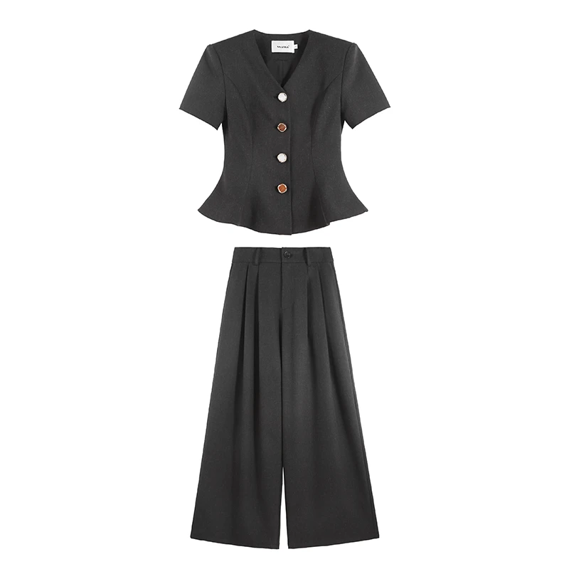 显瘦气质休闲套装女法式上衣高腰裤子夏日穿搭两件套SHBZU651549