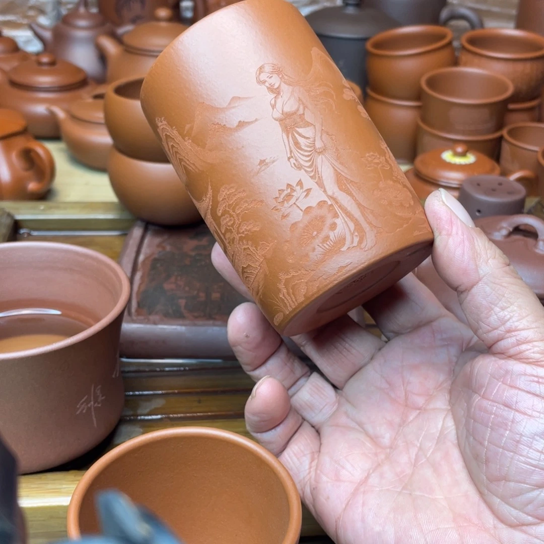 紫砂茶壶原矿赵庄朱泥直筒杯