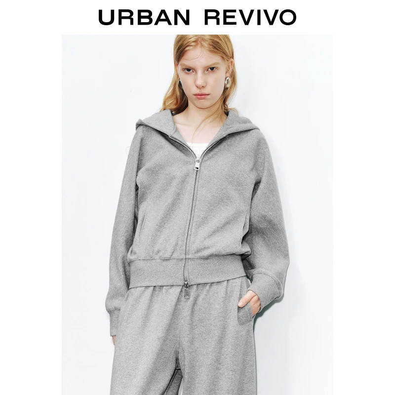 UR2025秋季新款女装休闲简约连帽双拉链宽松外套UWJ150056
