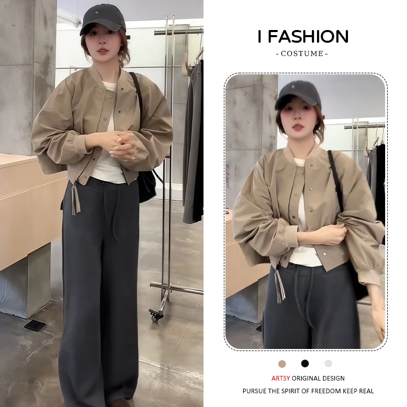 小个子时尚百搭立领短外套女2025年秋季新款宽松显瘦开衫长袖上衣