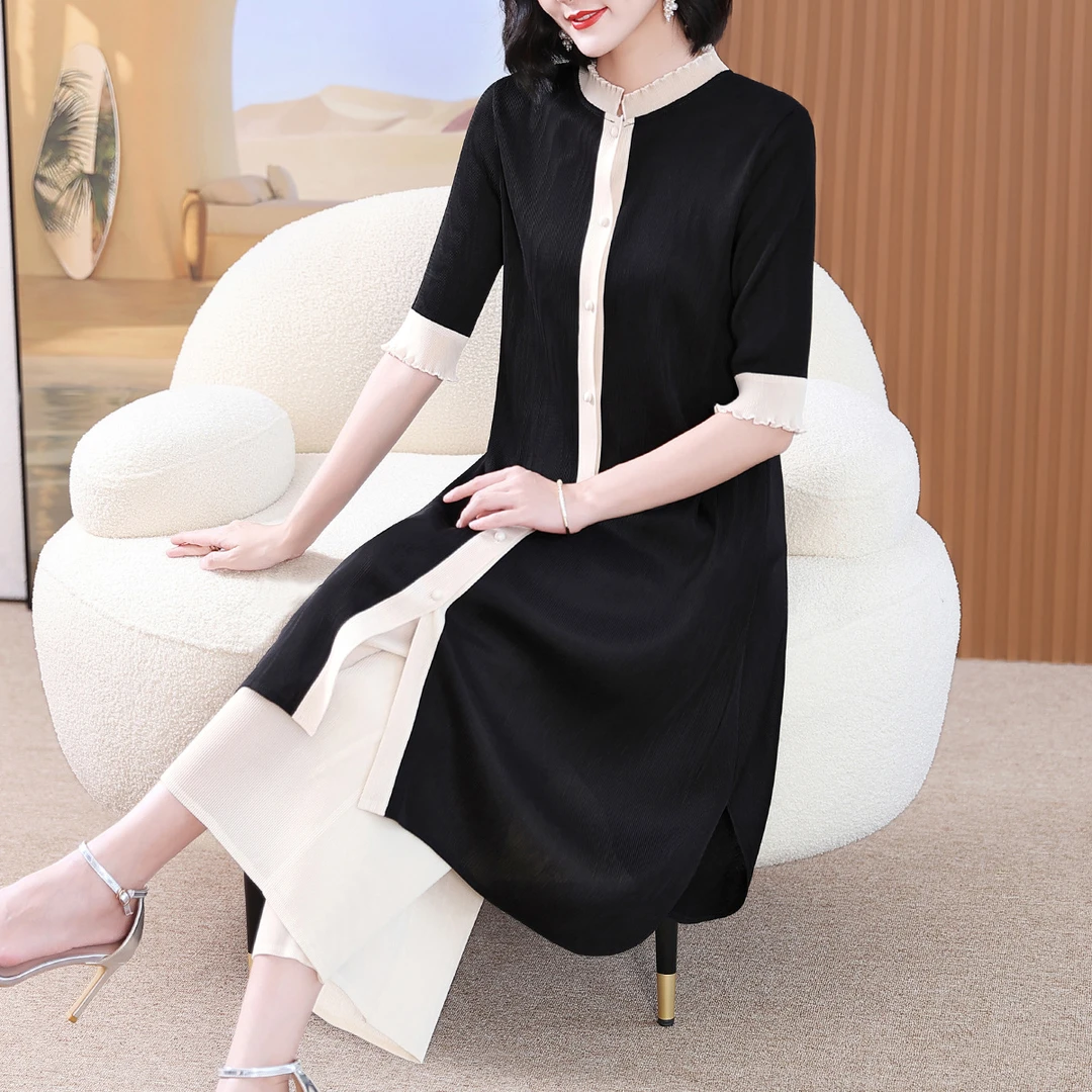 轻奢高端休闲套装女秋款中年妈妈装时尚阔太太褶皱大码时尚穿搭