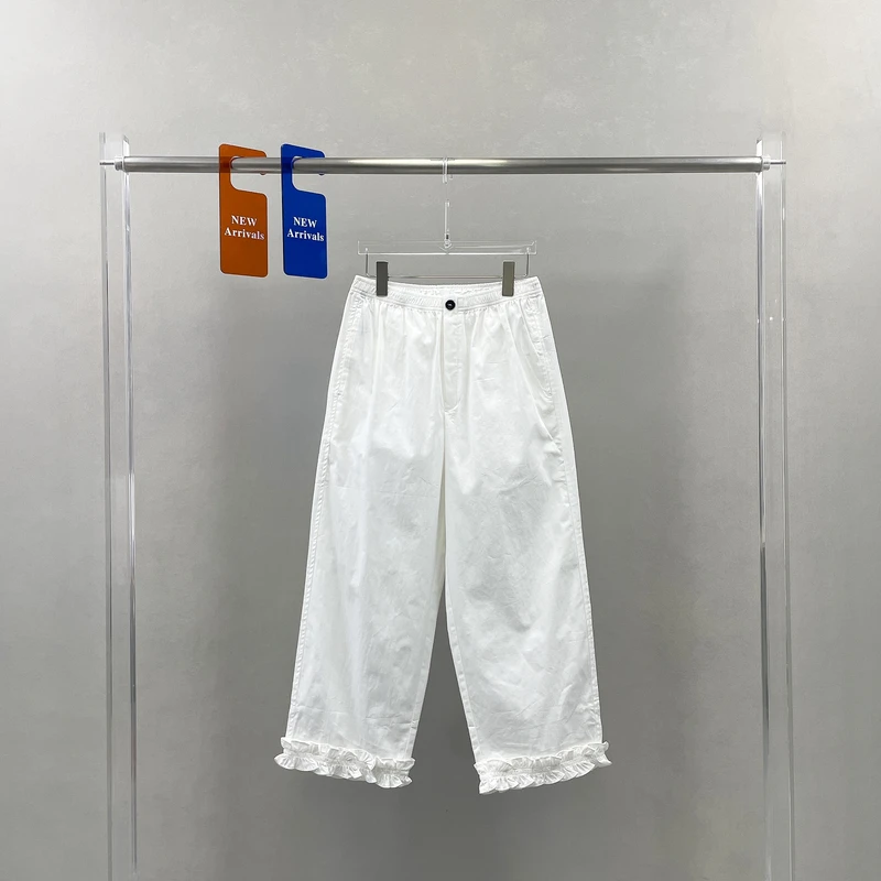 欧货小众九分休闲裤女2025夏季新款裤脚木耳花边小个子直筒裤9032