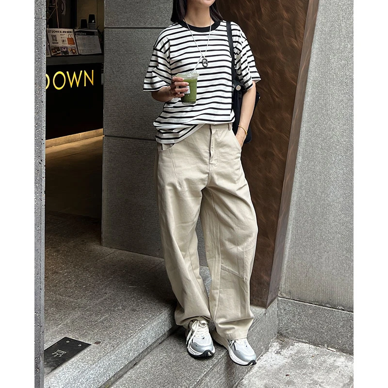 吕小布 | 25年春夏新款 条纹短袖松弛慵懒风休闲百搭显瘦T恤0309