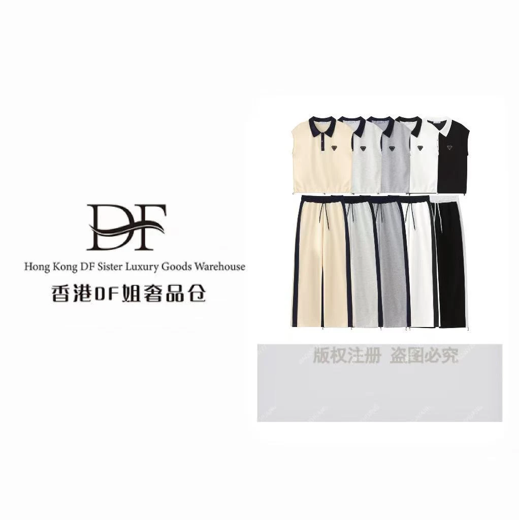 【DF奢品仓】套装两件套抽绳款撞色夏款套装短袖上衣直筒裤X25016