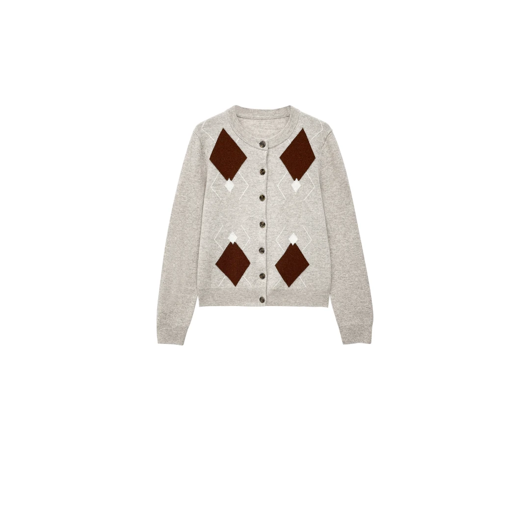 【亚楠本楠】学院衫◆复古菱格学院风超细美丽诺羊毛针织衫8955