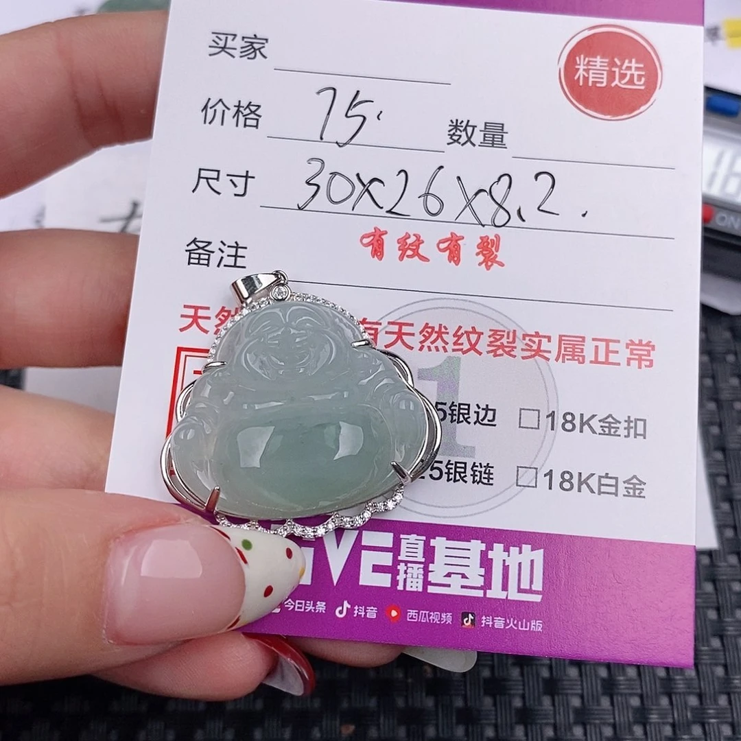 翡翠颈饰银S925镶嵌吊坠