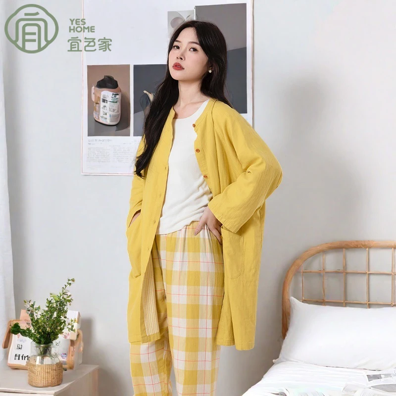 宜色家纯棉睡衣女款爆款2025新款春夏加肥宽松长袖长裤休闲家居服