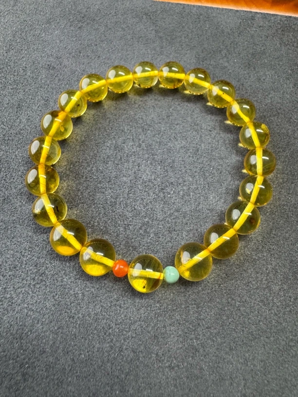 虫珀单圈卡9mm 配饰南红、绿松石（多样性发其一）