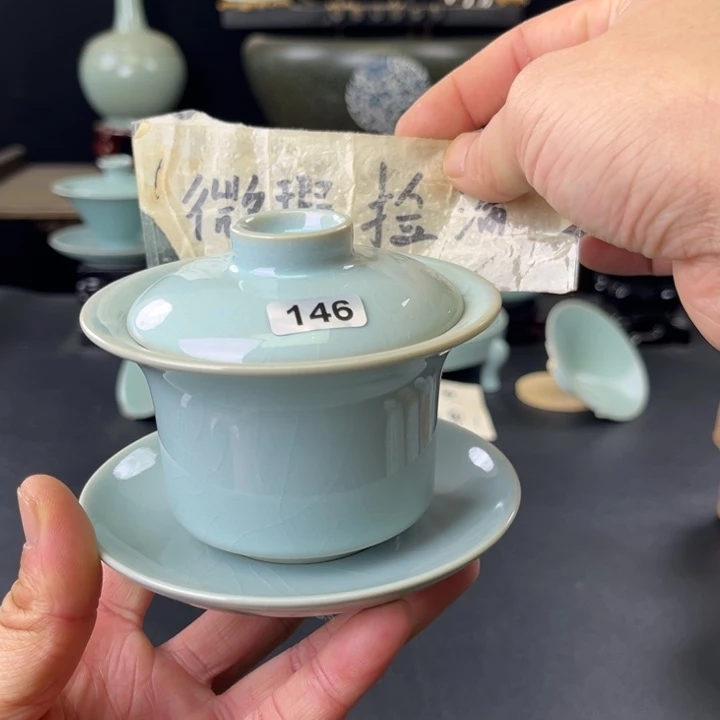 瓷片汝瓷盖碗146号微瑕捡漏