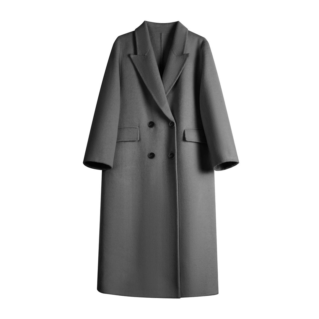 【小青提子】原创韩系阔版2024秋冬新款枪驳领长款双面呢绵羊毛大衣