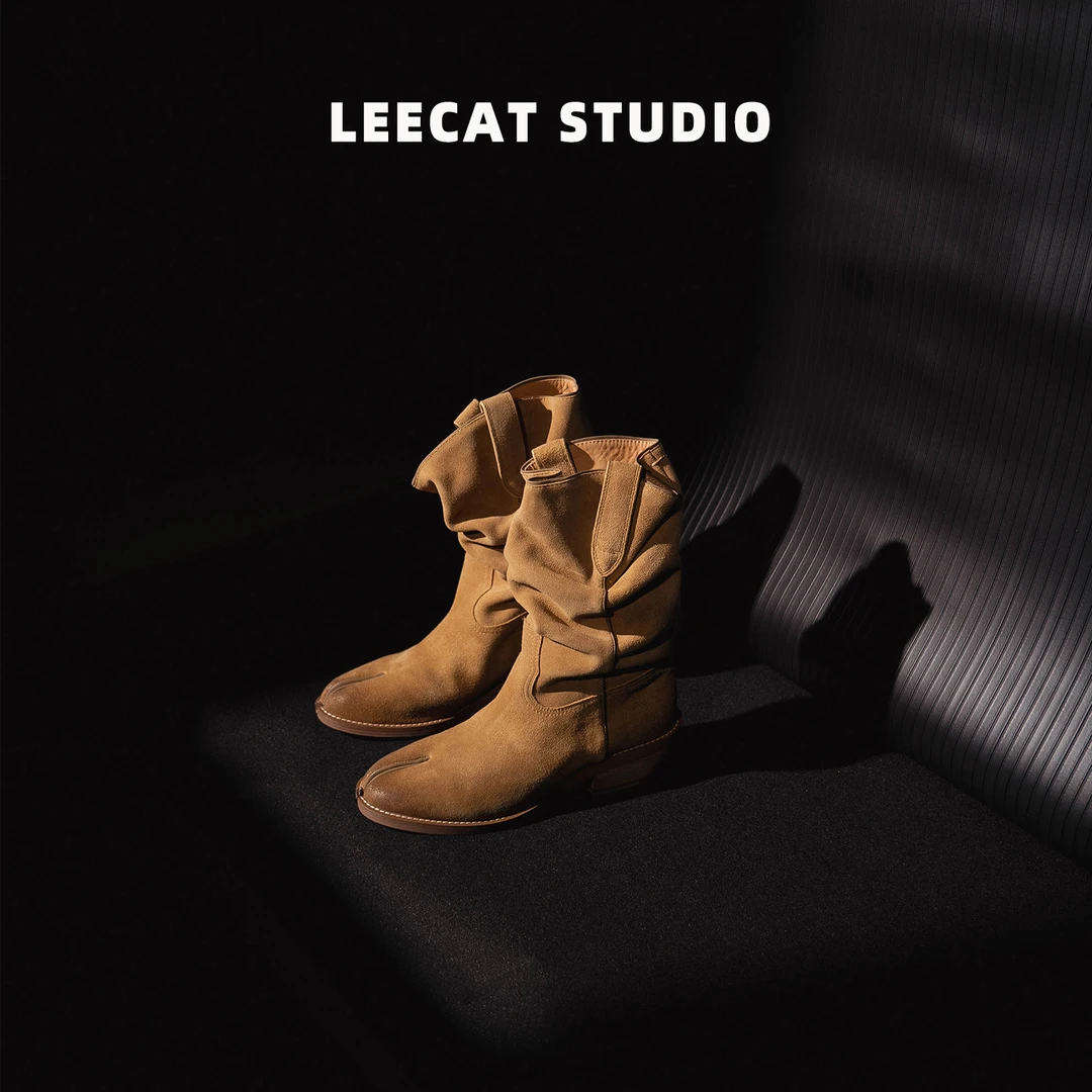 LeeCat Studio靴子女款2025新款爆款百搭瘦瘦鞋女士真皮短筒靴