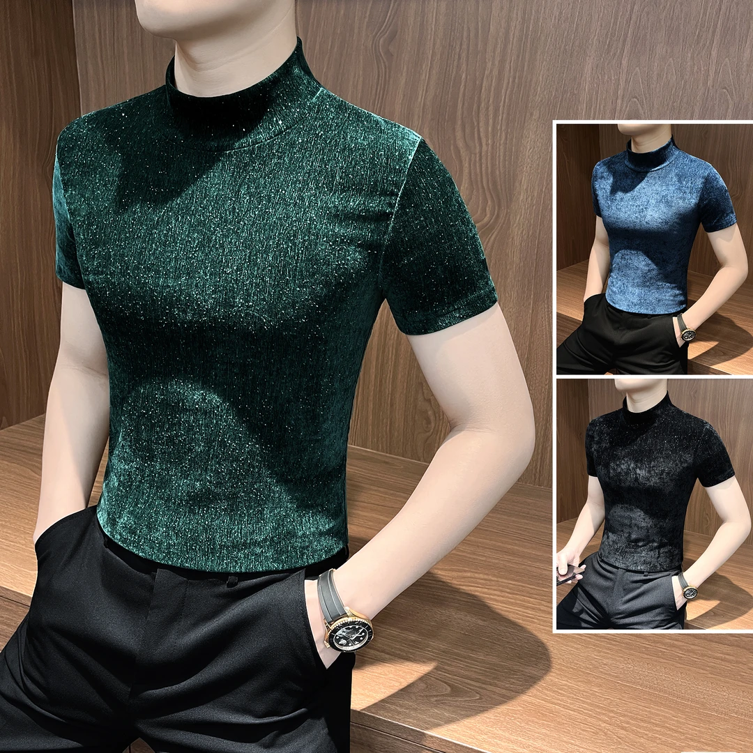 雪尼尔满天星短袖男t恤秋冬网红洋气炸街男装高级感休闲男士上衣