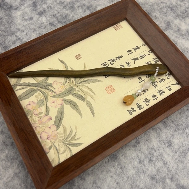 原创新中式黑檀木发簪古风汉服旗袍盘发莲花流苏气质简约头饰