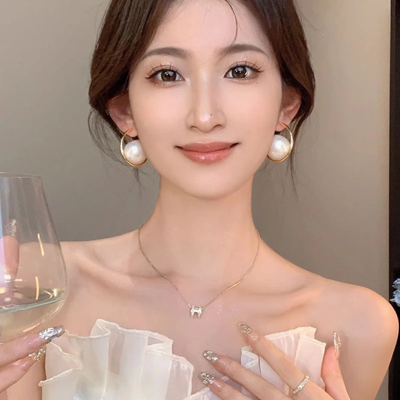 法式复古气质大颗珍珠耳钉女银针高级感冷淡风N0768