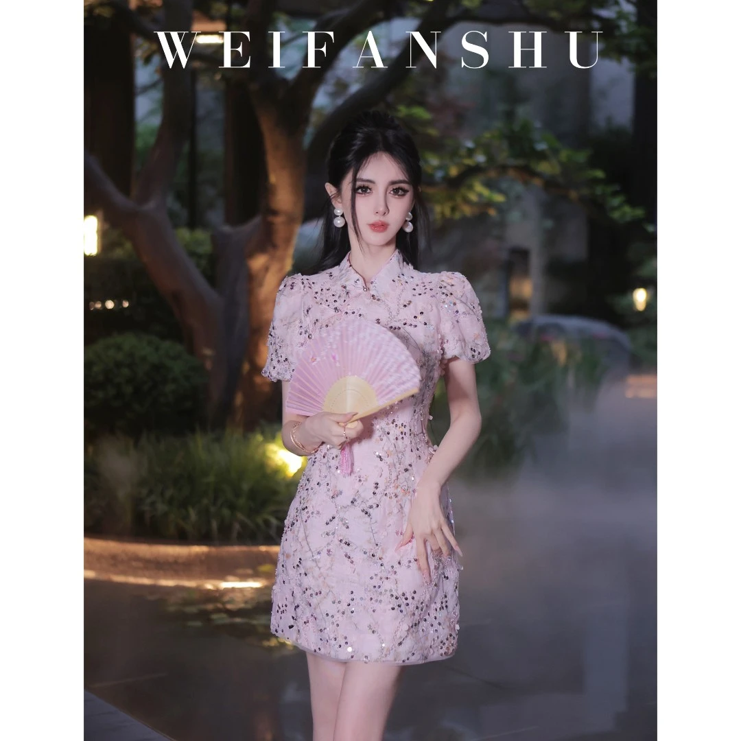 WEIFANSHU/魏凡舒【洛阳花期】新中式旗连衣裙