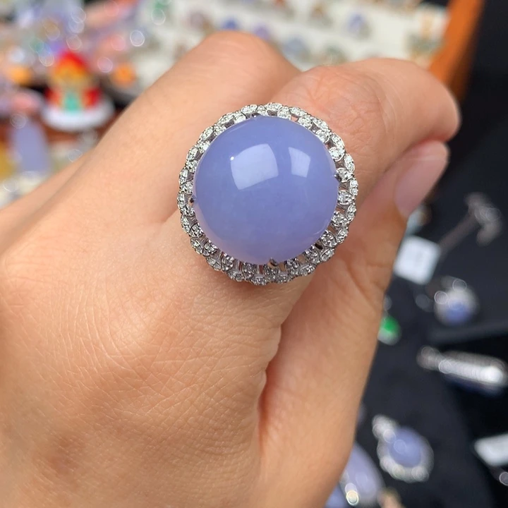 翡翠戒指18K金镶嵌蛋面两用款