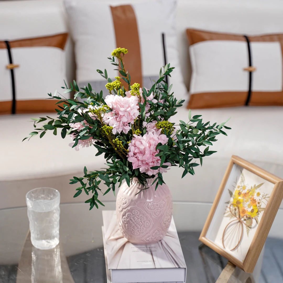 【粉黛】空间玄关干花永生花花束绣球花龙柳枝客厅沙发摆件