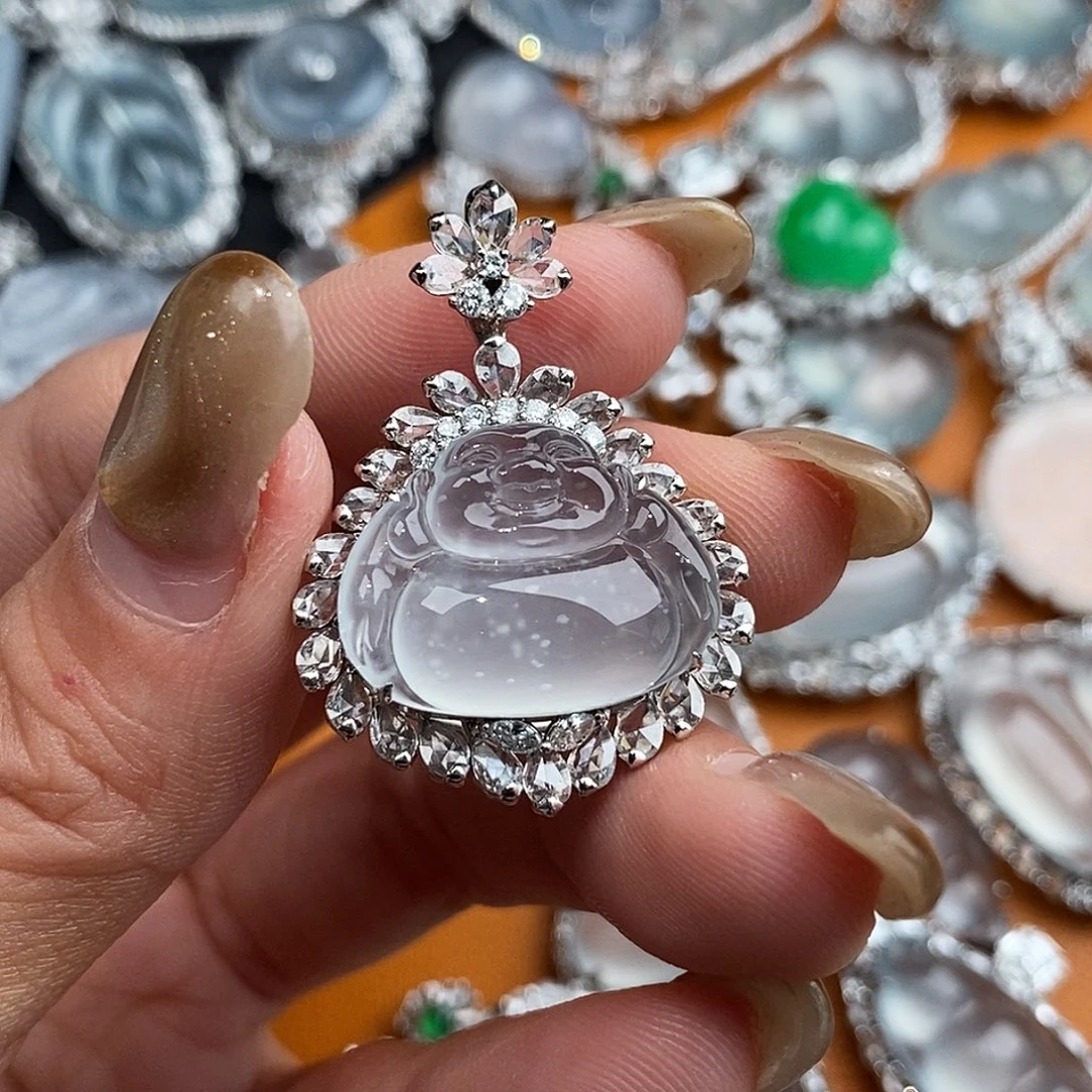 颈饰18K金镶嵌翡翠天然缅甸A货翡翠佛公