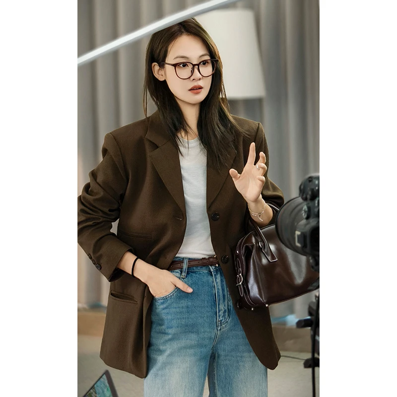 美洋MEIYANG 塞纳西装 斜纹肌理通勤休闲立体剪裁排扣西服外套Ru