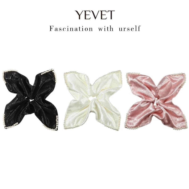 YEVET法式优雅珍珠大版方巾发圈女高级感发饰气质缎面头绳大肠圈