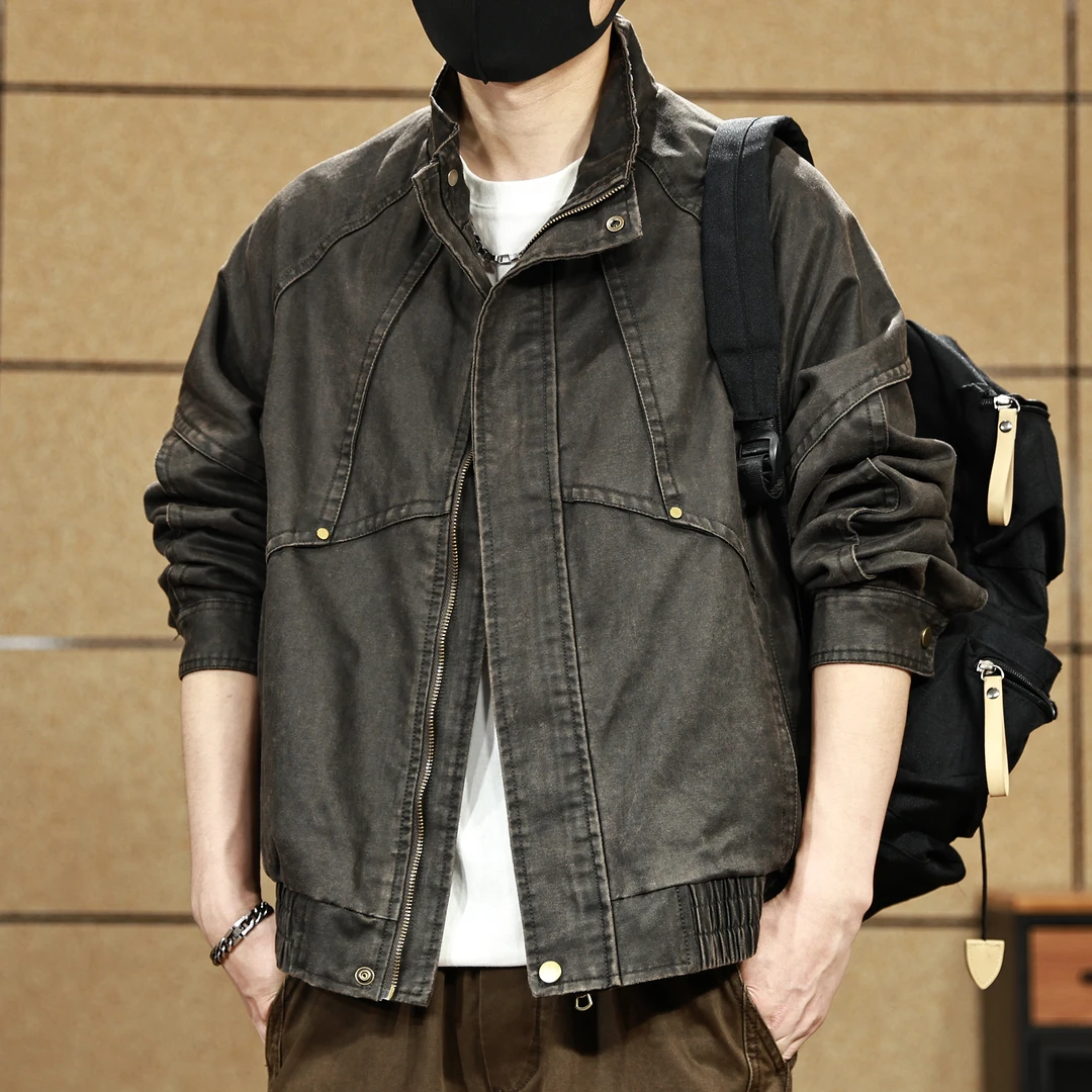 美拉德复古解构机车风做旧PU皮夹克男士春秋款新款飞行员皮衣外套