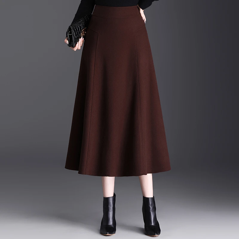 毛呢a字长裙半身裙女秋冬2025年新款高腰显瘦大摆遮胯中长款冬裙