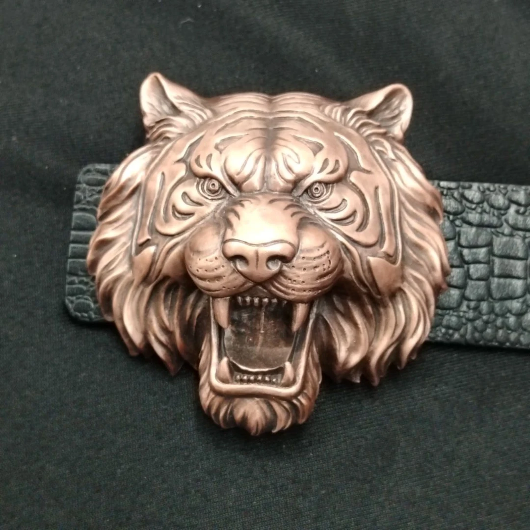 男士实心紫铜老虎头板扣头层牛皮长内径3.8皮带纯手工加长裤腰带