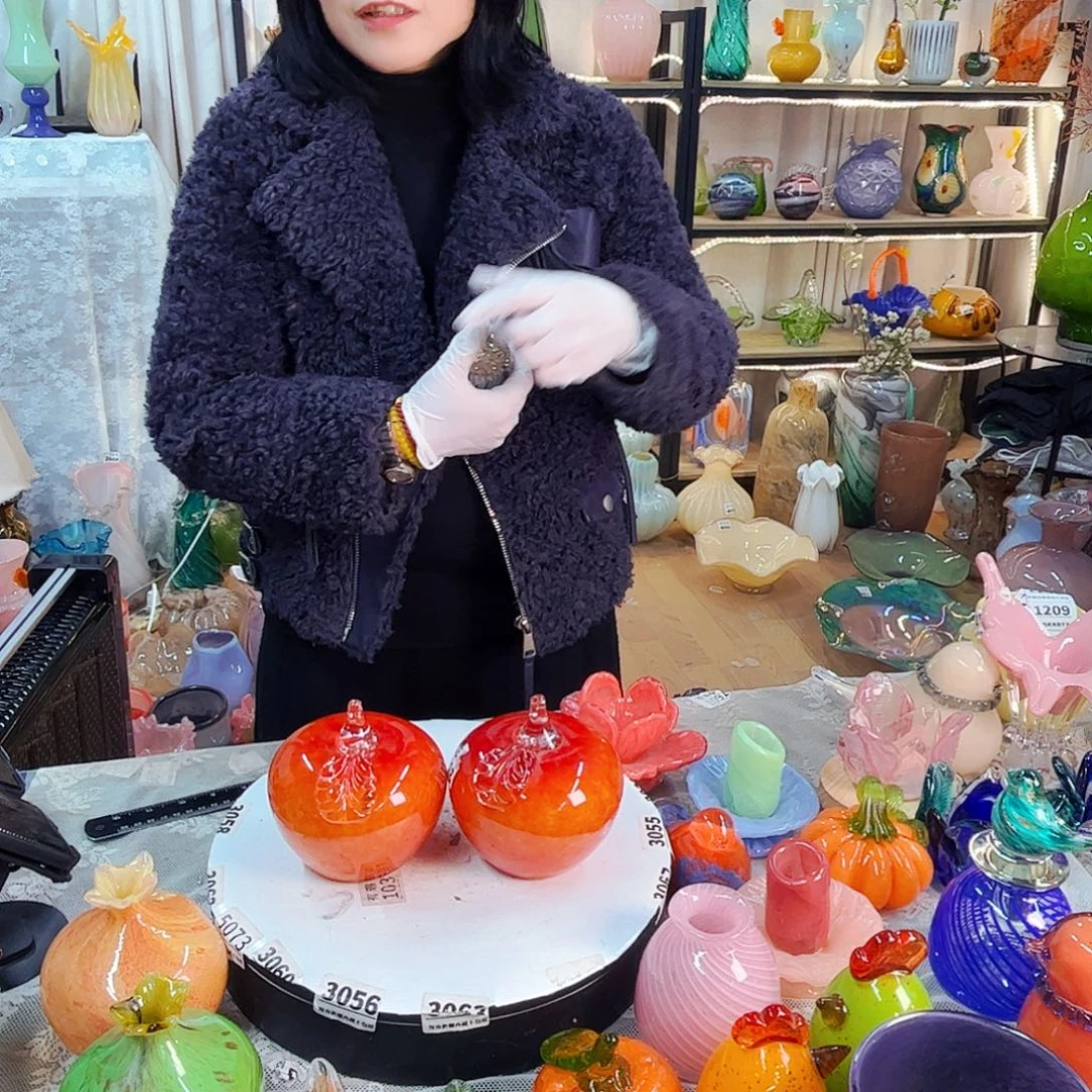 一对苹果家悦美居琉璃摆件