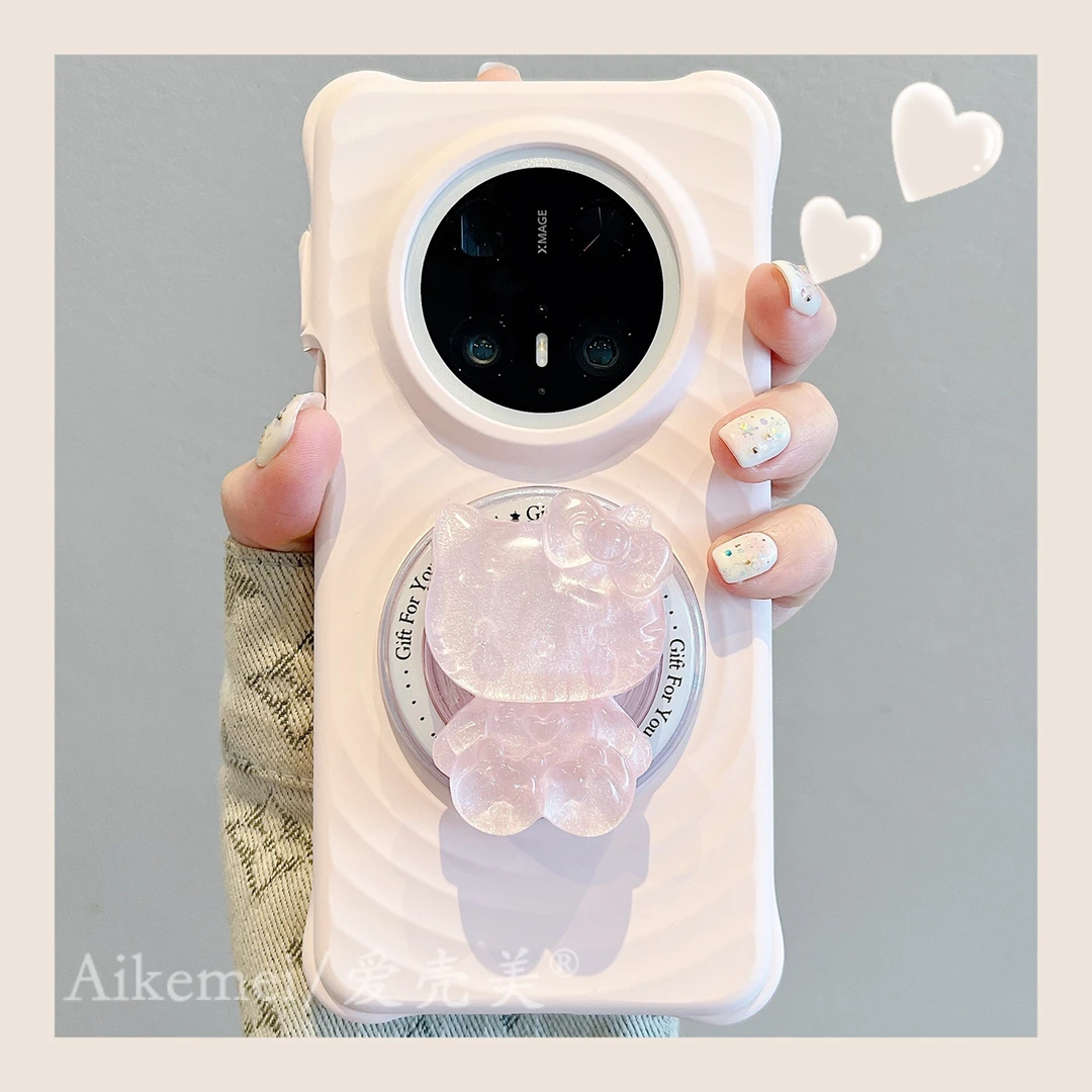 适用华为mate70pro+手机壳液态硅胶Mate60pro+波漾纹圆形磁吸支架