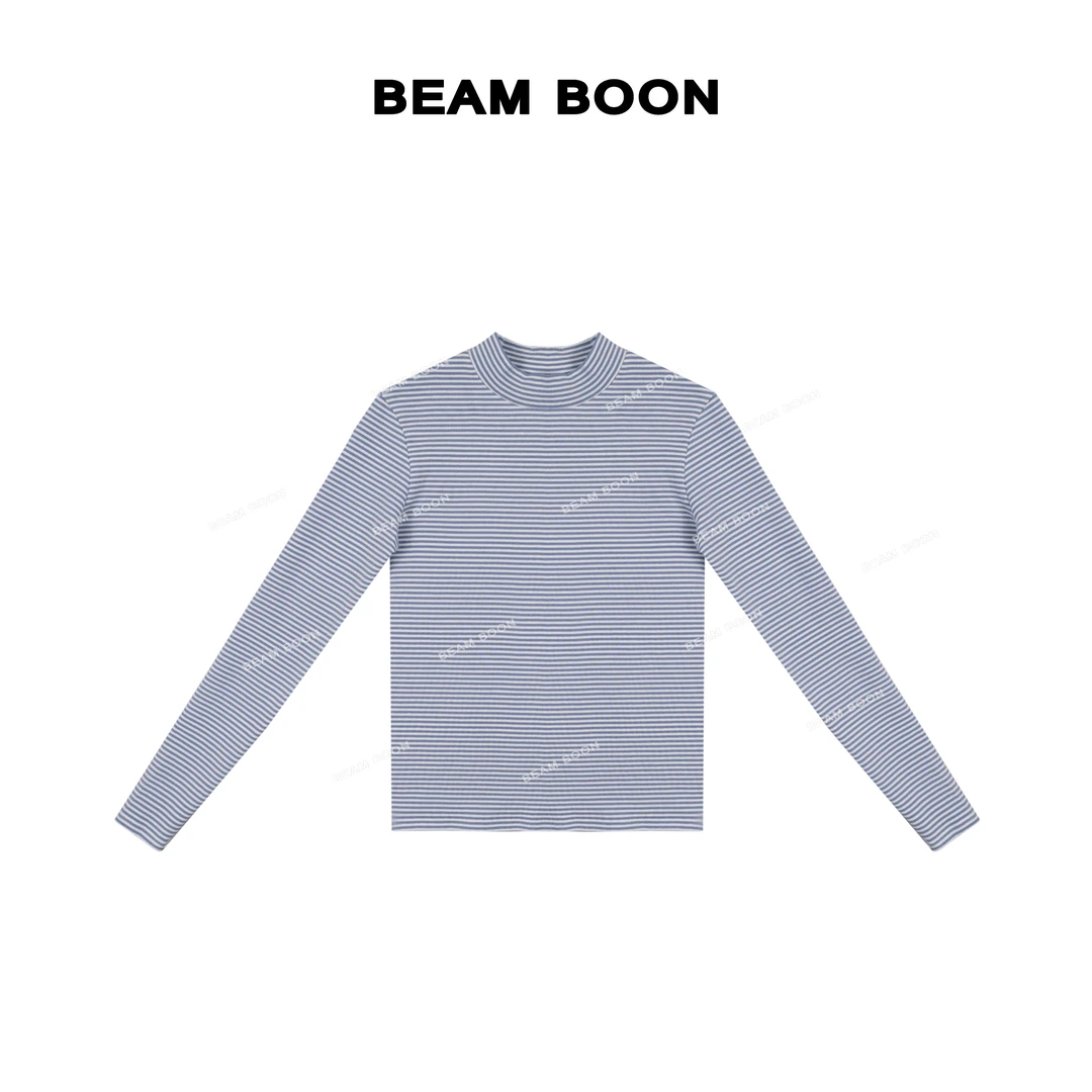 Beam Boon|【慕斯条纹成人】秋冬锁温蓄热高弹修身半高领长袖打底衫