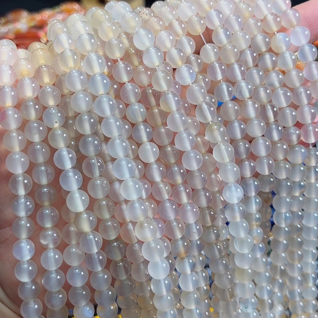 玛瑙/玉髓未镶嵌珠宝半成品白玛瑙8mm两条