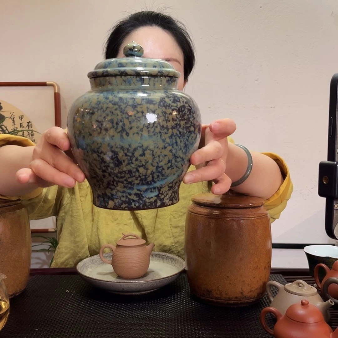 紫砂鈞釉古韵蓝茶叶罐