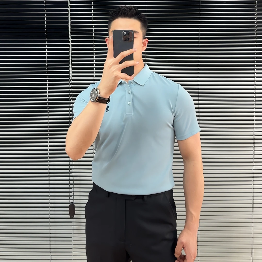 商务休闲运动透气网眼刺绣款短袖POLO衫男士翻领夏季T恤时尚纯色