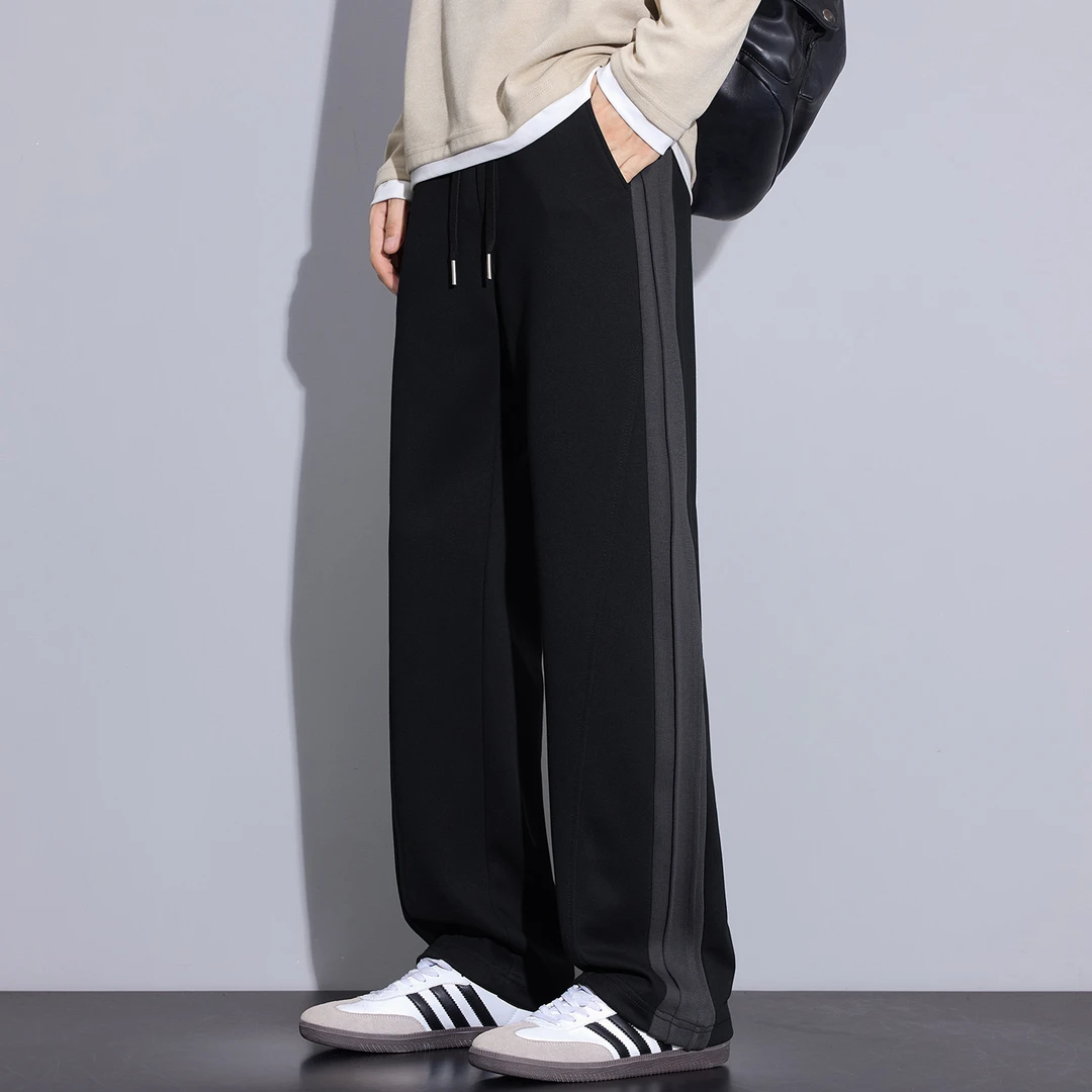 Kuvine重磅条纹宽松直筒休闲长裤男秋季美式复古vibe运动男士卫裤