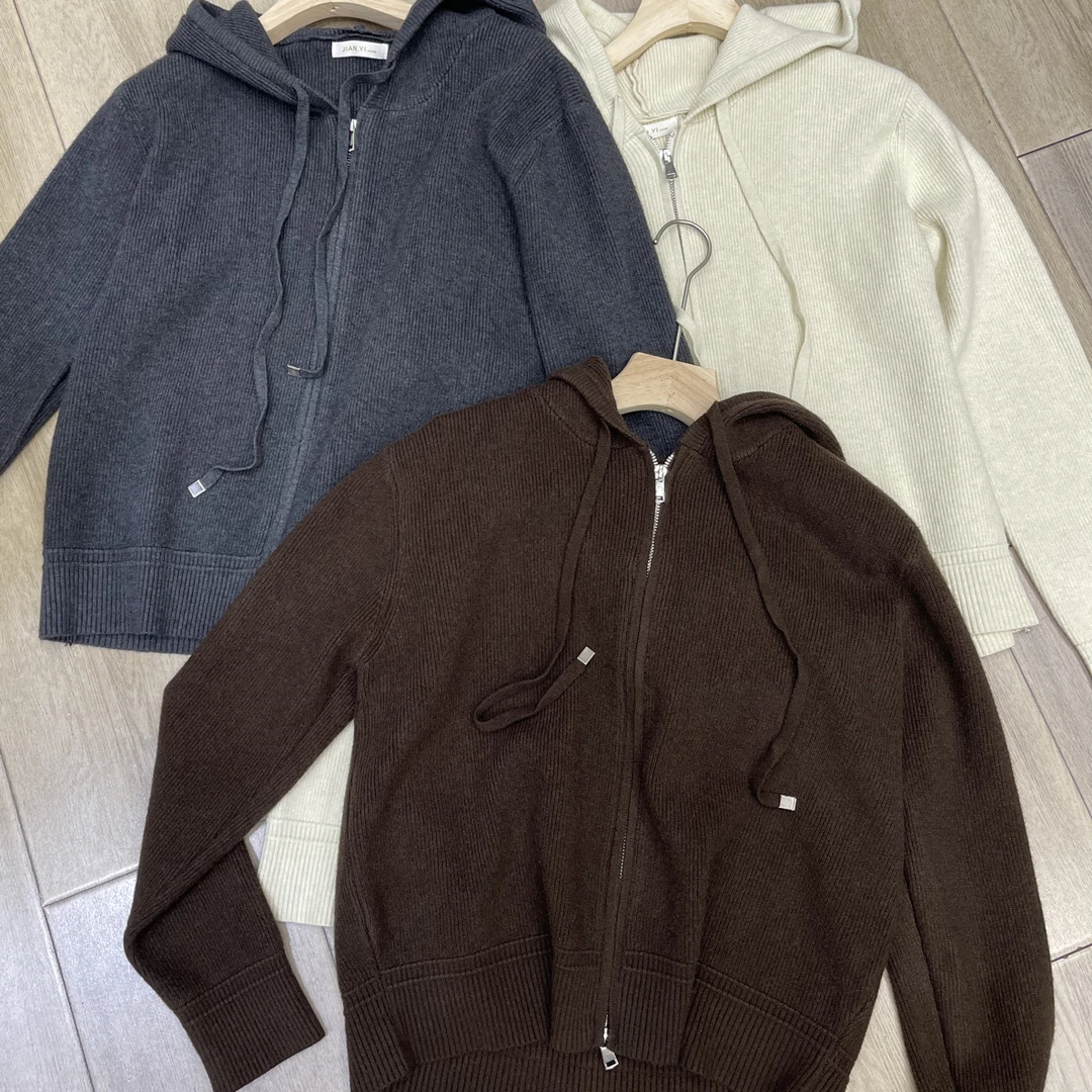 【大欣家】5579「爱咖系」连帽拉链冬季休闲时尚百搭韩系毛衣