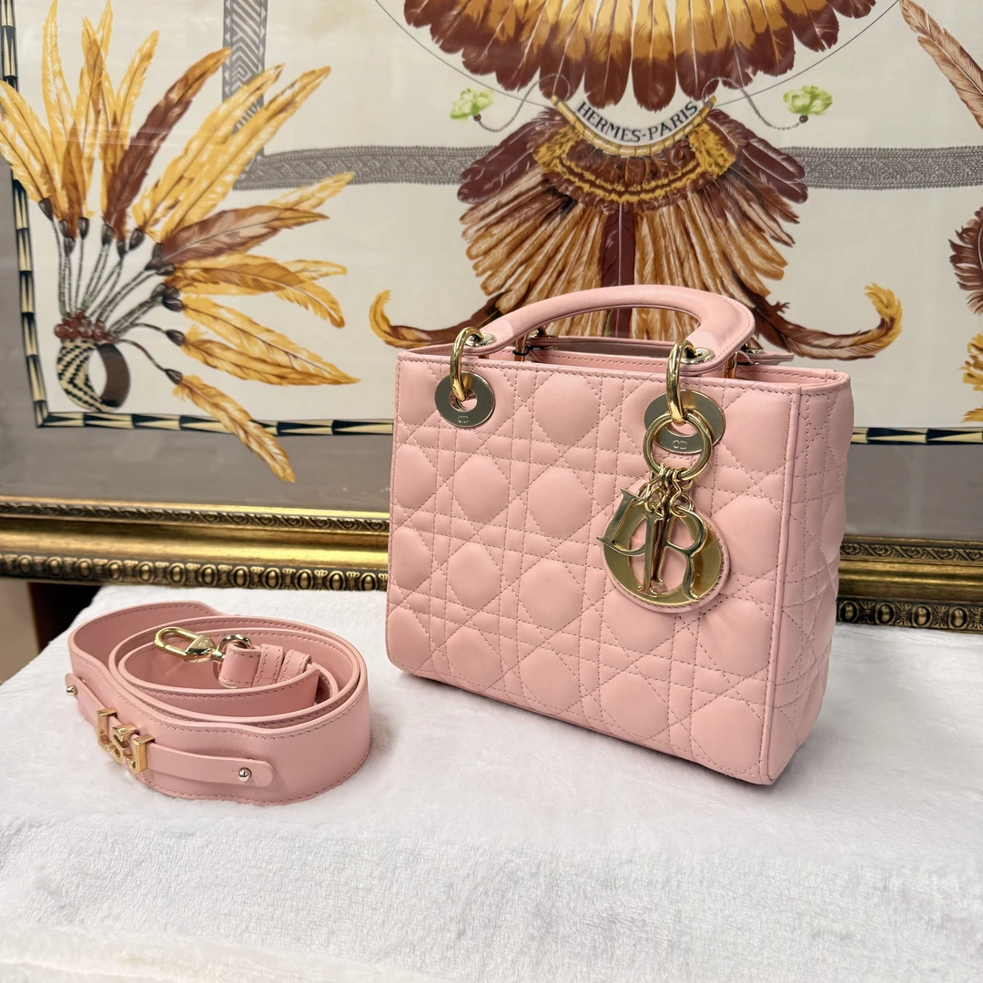 95新 DIOR/迪奥 迪奥樱花粉戴妃手提单肩包