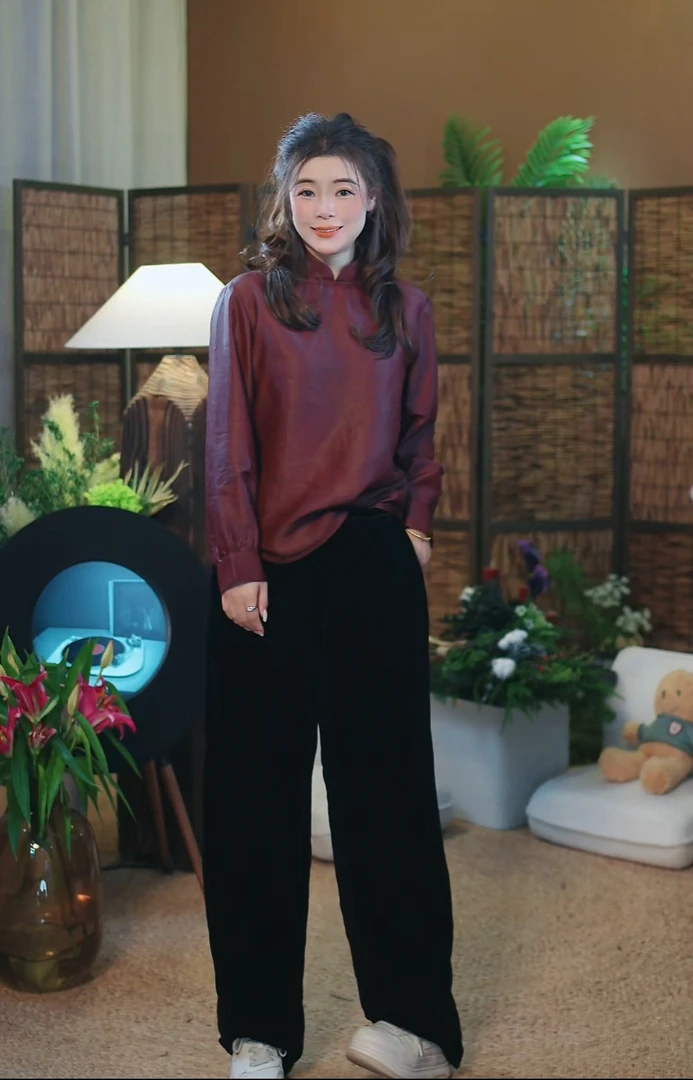 杯子家《桑蚕丝丝绒弯刀裤》秋冬保暖新中式显瘦裤