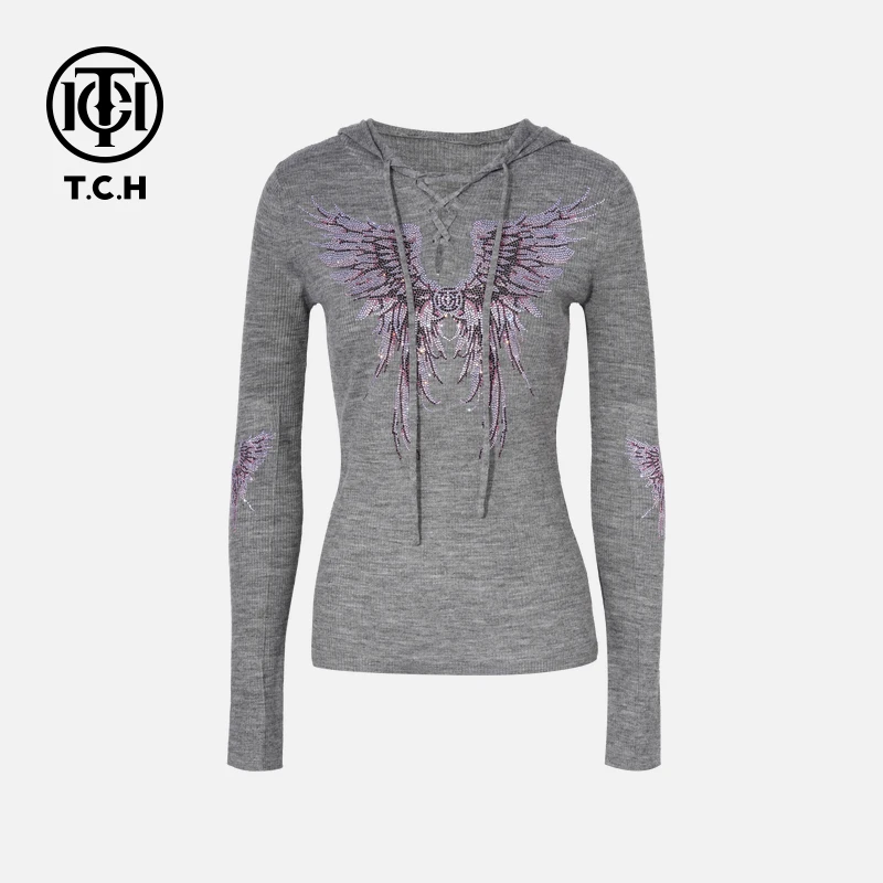 TCH私服烫钻工艺时尚休闲百搭秋款针织衫女T75C09E5101轻奢tch
