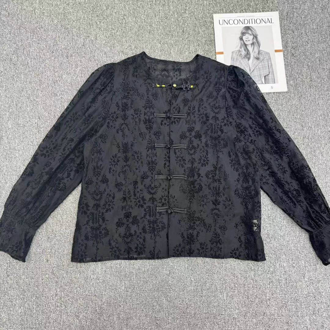 【周周家】5177濮院春季国风黑色衬衫款古风女士休闲高级感