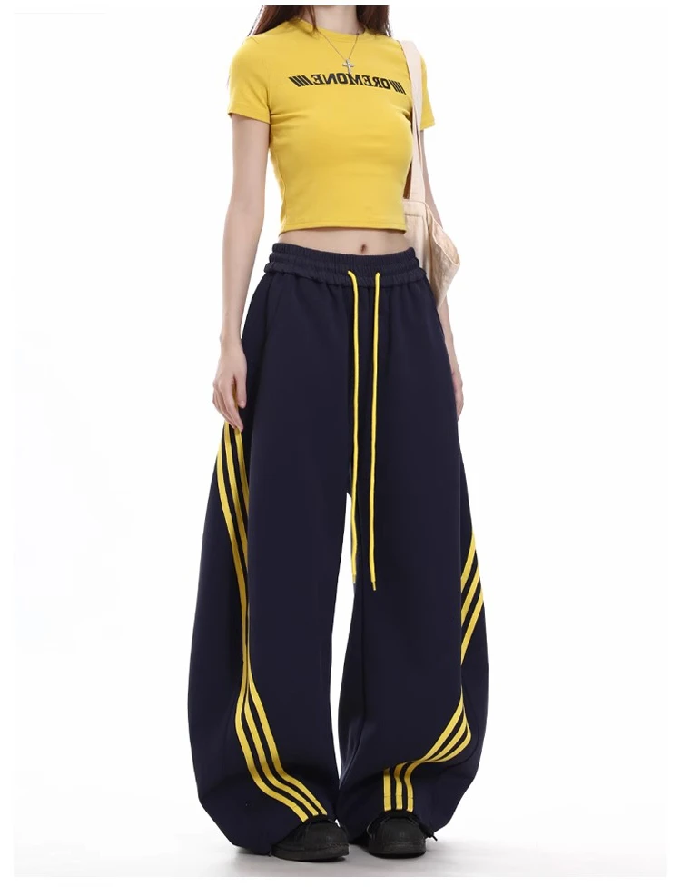 美式复古侧边条纹休闲弯刀卫裤女春秋季设计感宽松长裤弯刀裤