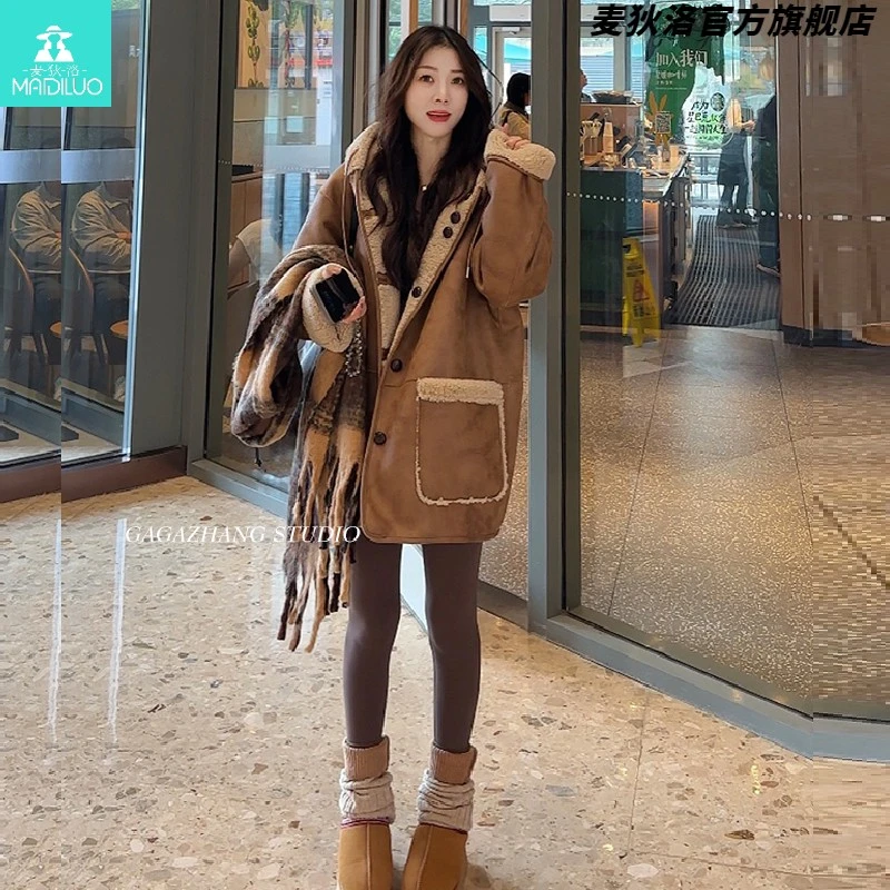 卡其色皮毛一体质量好外套女冬季2025新款韩版复古加厚小个子上衣