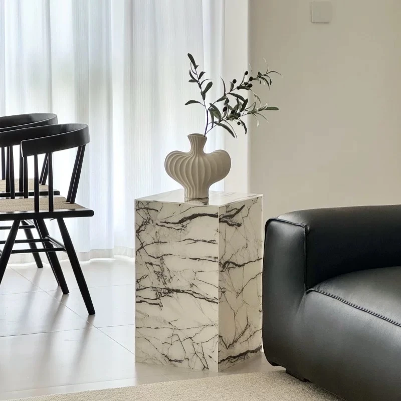 亚克力沙发边几宝格丽大理石纹路雕塑底座摆台玄关展示台床头柜