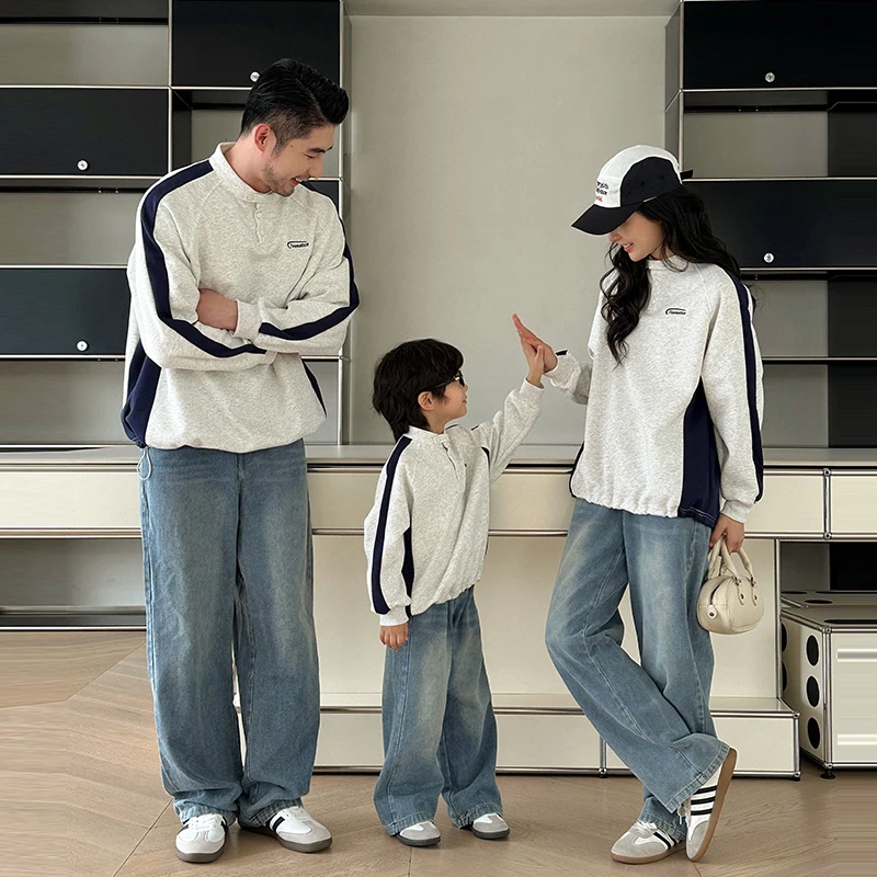 儿童卫衣亲子装母女春秋外套一家三口宽松长袖母子上衣时尚POLO潮