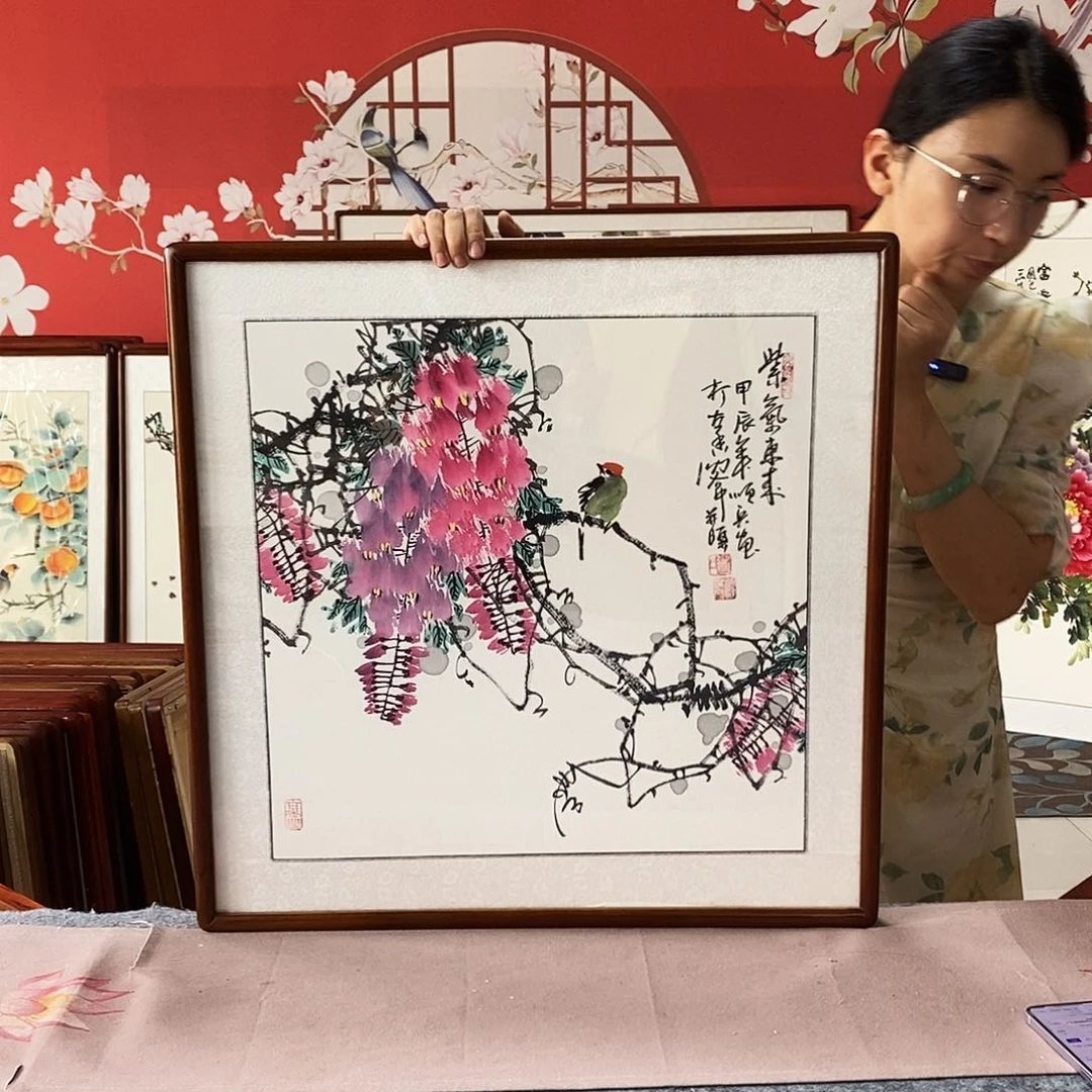 国画手写手绘带框包邮62✖️62国画作品