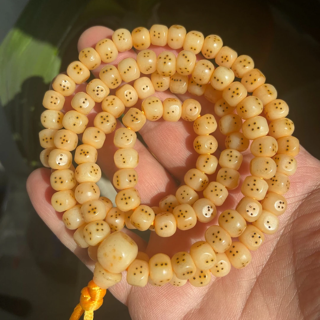 天然油润西藏牛骨方形骰子佛珠长链