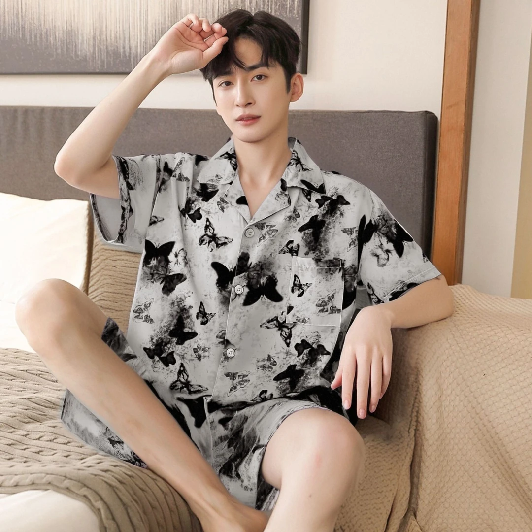 睡衣男士夏季薄款冰丝短袖2025新款大码凉感舒适青少年家居服套装