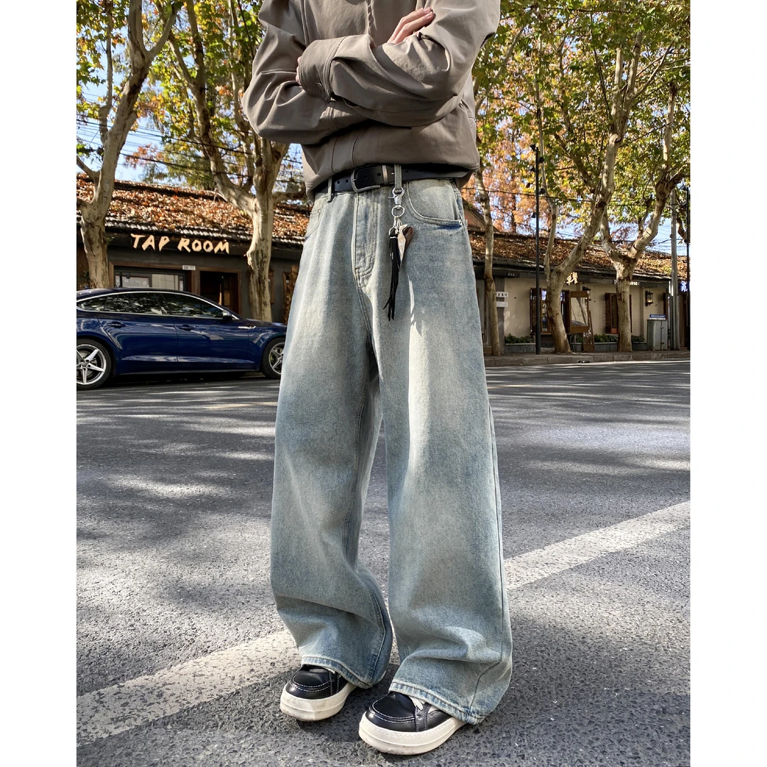 美式高街复古水洗牛仔裤男生2020秋冬新款休闲百搭宽松直筒长裤子