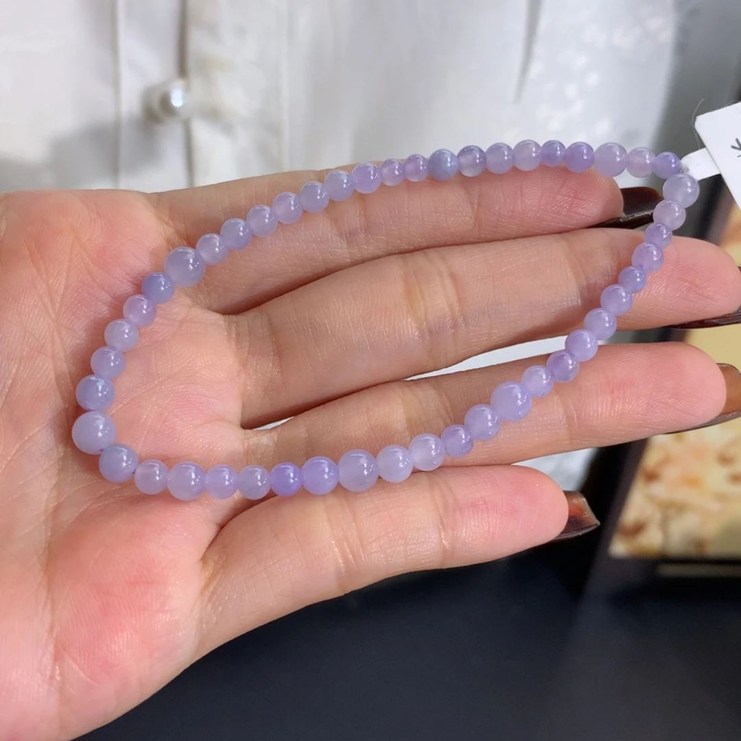 翡翠未镶嵌手串卡3.3-4.9胶润紫手串